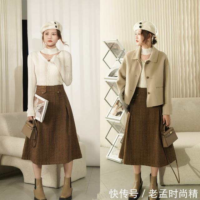 半身裙 “毛衣+半身裙+短靴”才是冬季出街首选,温柔高级,适合40+女人