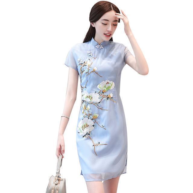 低领|优美旗袍连衣裙,时尚修身,尽显玲珑曲线之美