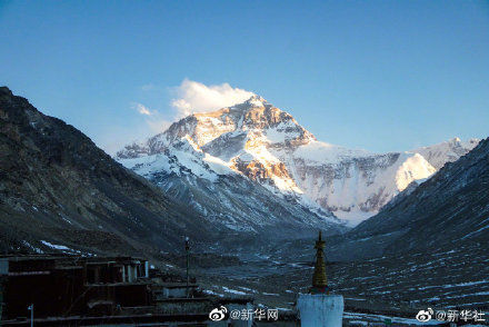 珠峰|蓝天白云相衬下的珠峰景象壮观