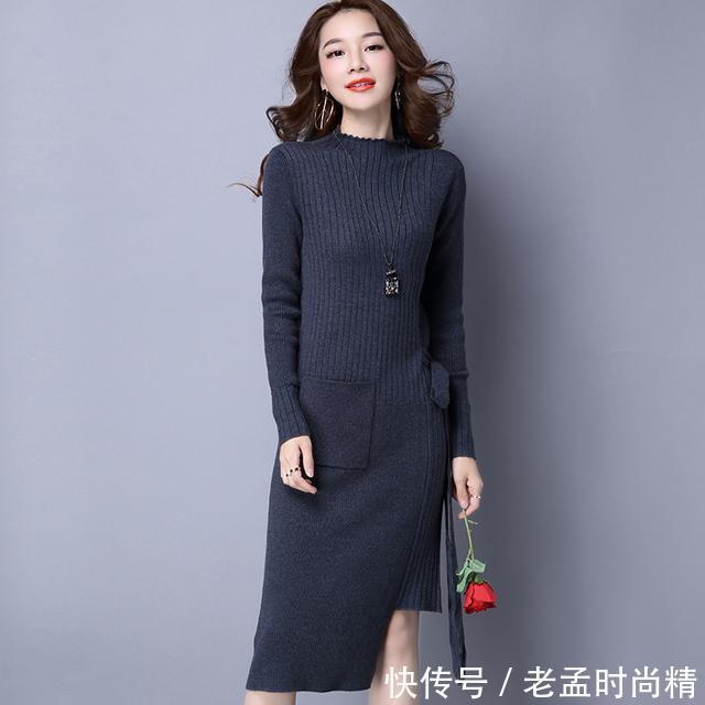 针织连衣裙 过膝超长毛衣裙,藏在大衣里优雅时髦还温暖