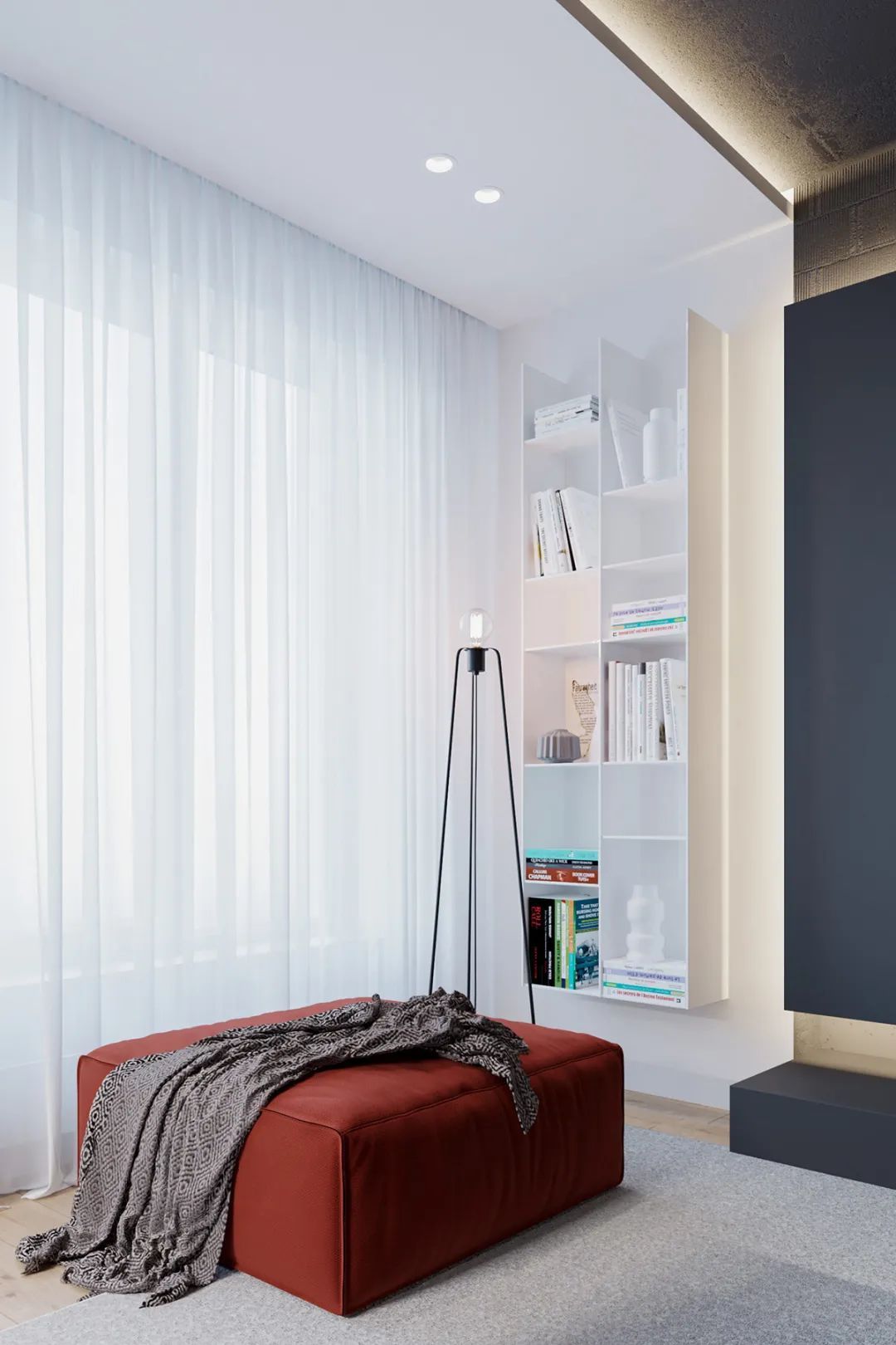 深灰色|88㎡现代极简，高级灰的空间，时尚红的点缀，成熟端庄的设计美