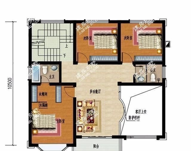 主卧室|尺寸相同的两栋农村别墅,采用不同风格设计,客厅都挑空