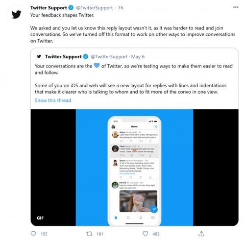 用户|Twitter宣布关闭线程回复 称这让用户对话变得更加难阅读