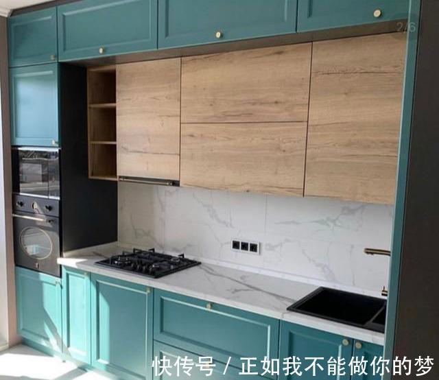 橱柜|湖蓝色+原木橱柜设计!打造高颜值厨房,就这么简单