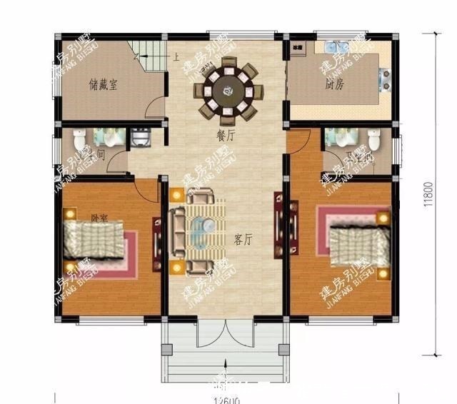 开间|开间12米左右的两层别墅,户型简单施工易,主体造价低!