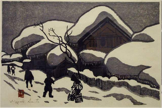 版画!日本近代版画大师斋藤清冬日雪景系列版画作品