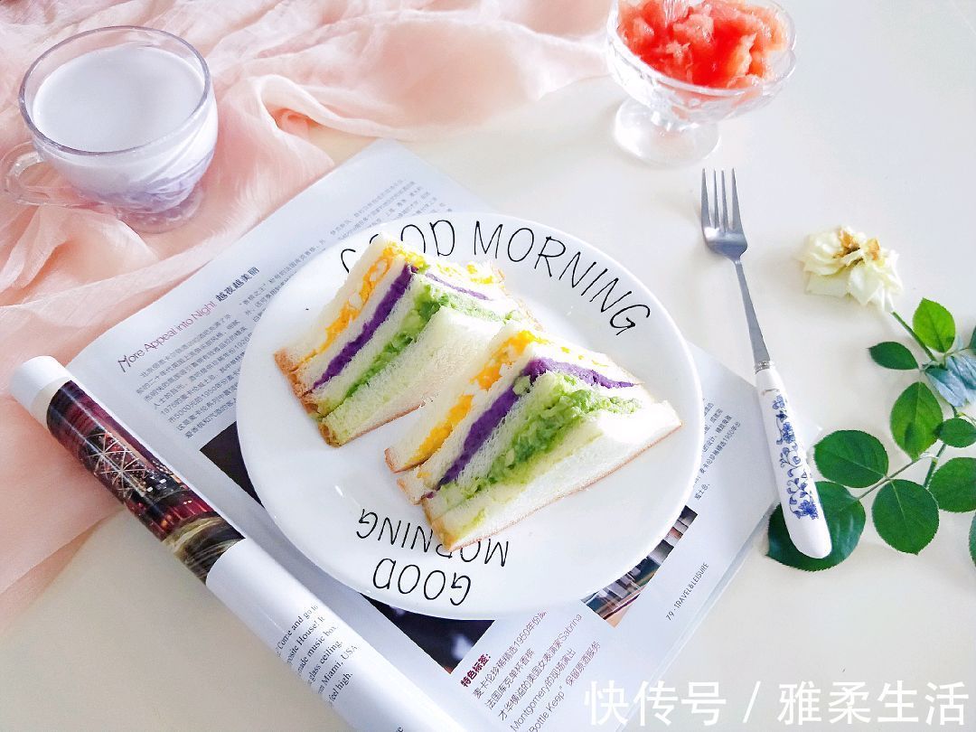 面包片|颜值高的三色三明治,制作简单,口味丰富