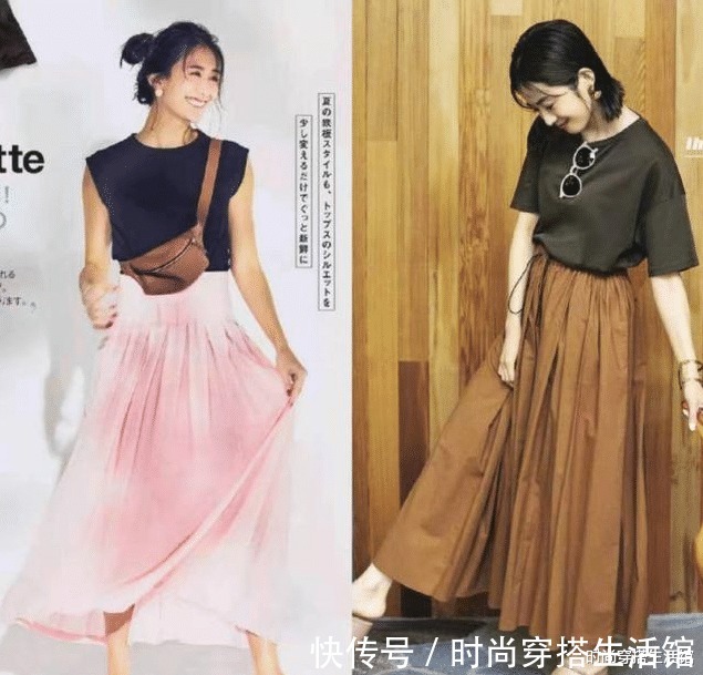 t恤|今年火了一种搭配:叫“T恤+半裙”,时髦显瘦又高级,谁穿谁美