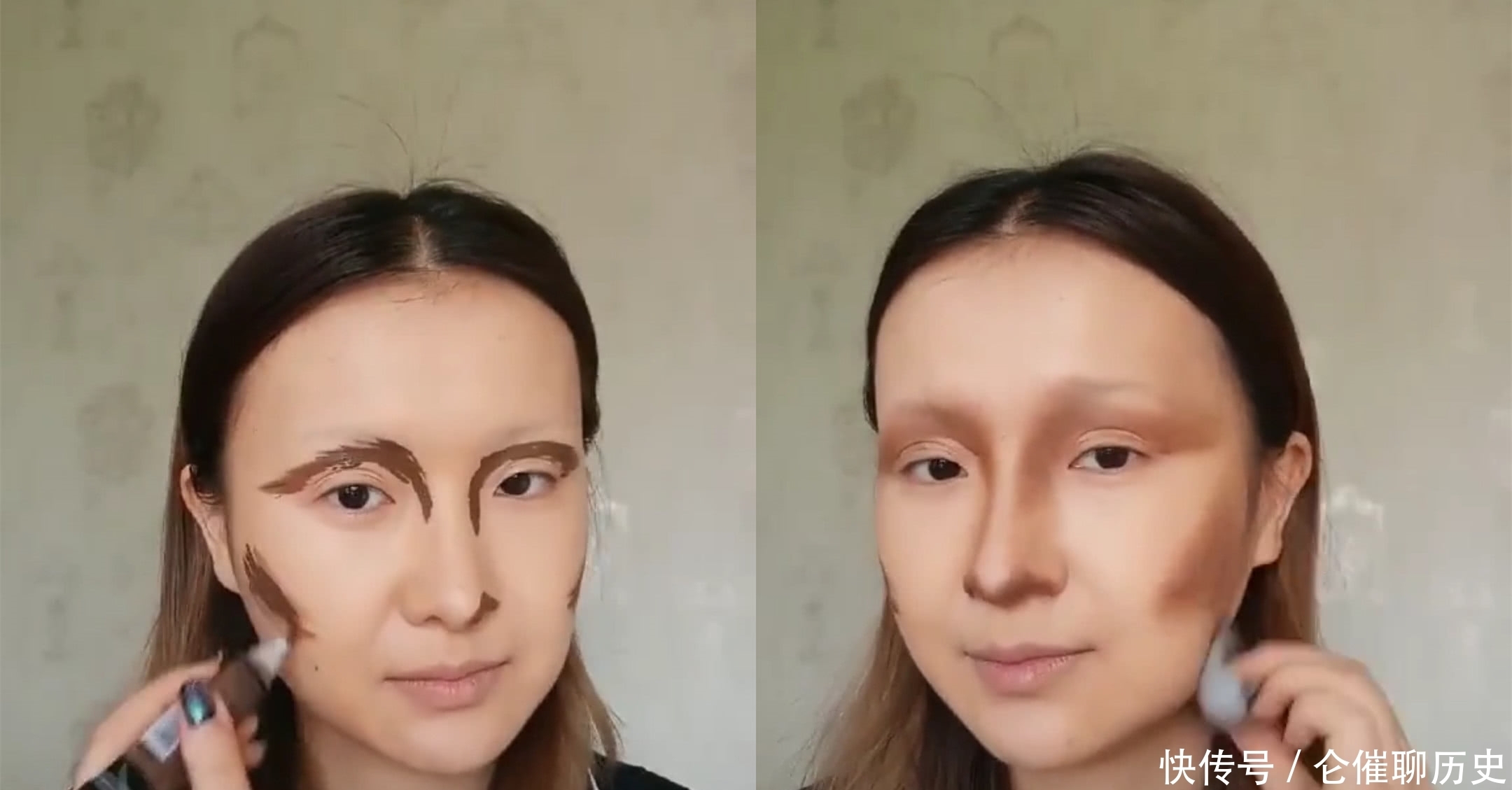 美妆博主仿妆“蒙娜丽莎”,开头:等着看戏,看结尾:油画成精了