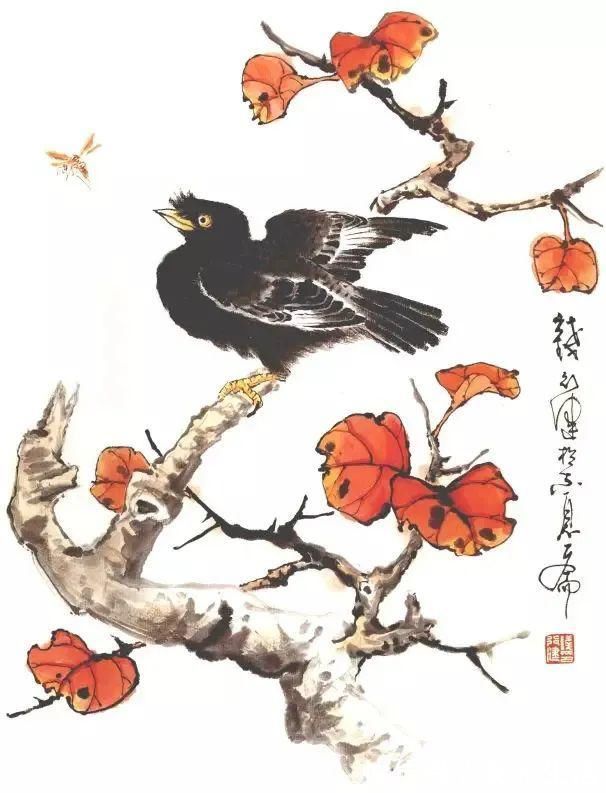 花鸟画@他的师父是海派小写意花鸟画第一人江寒汀,其作品自然也不差