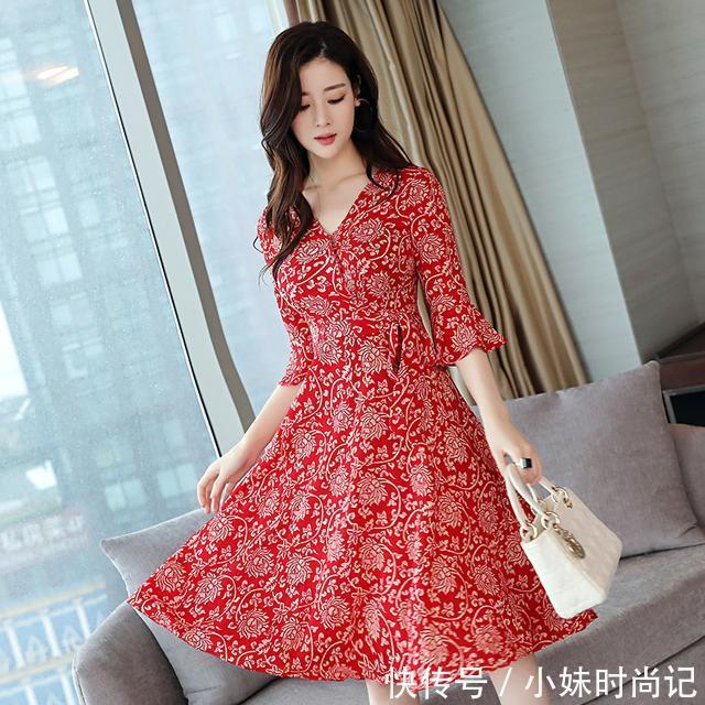 印花|夏季真丝雪纺连衣裙,时髦风凉,上身非常有档次