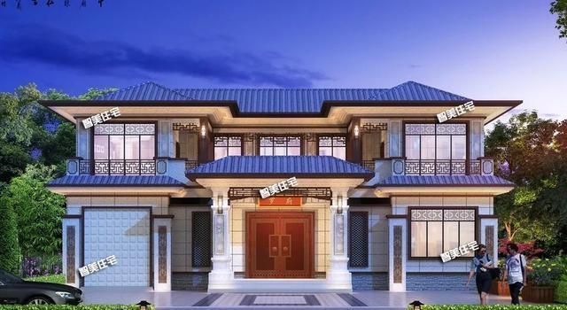 外墙面|简欧和新中式风格设计,带车库的农村别墅,第一栋妥妥的豪宅