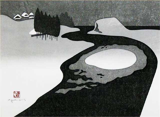 版画!日本近代版画大师斋藤清冬日雪景系列版画作品