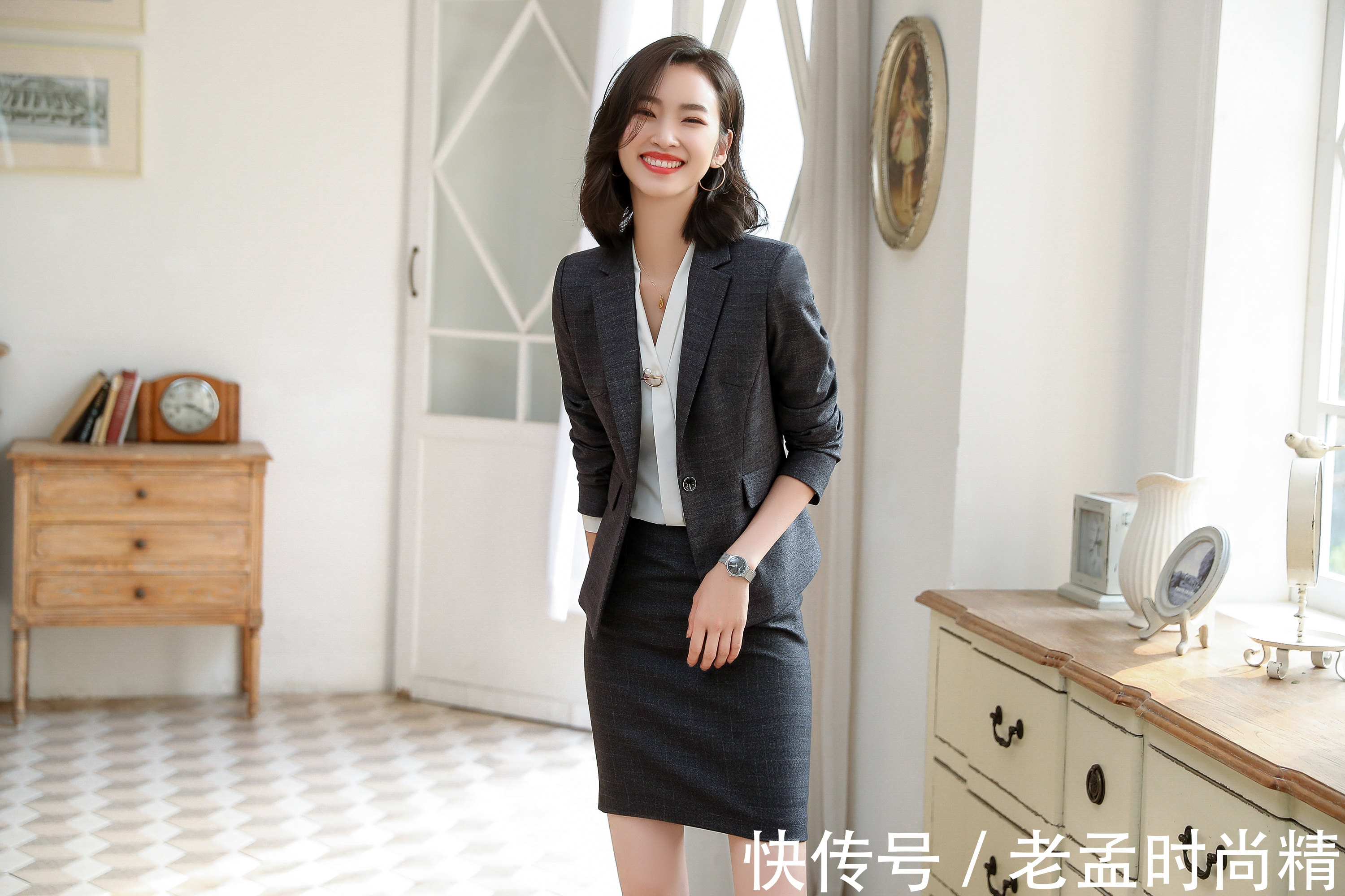 套装 黑色职业装套装长袖马甲套装