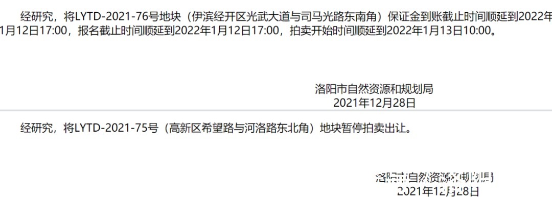 土地|再次遇冷！洛阳今日土拍一宗暂停，一宗延期！