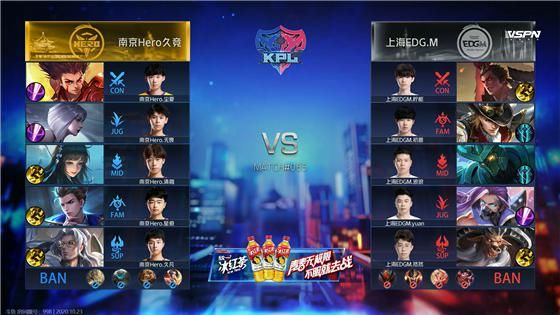 战胜|KPL：边惩钟无艳效果极佳 南京Hero久竞3：1战胜上海EDG.M