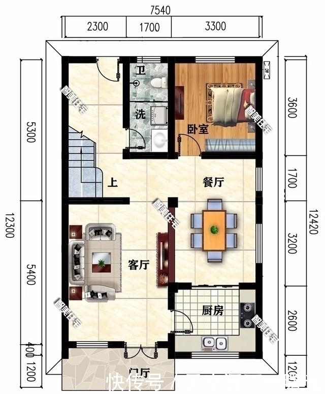 平屋面|75×124米农村别墅，平屋面设计+小院子，现代感很浓