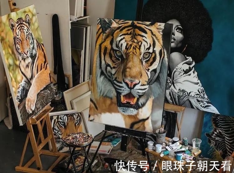 热爱!超写实野生动物,狂野凶猛的样子,随时准备从画布上扑下来