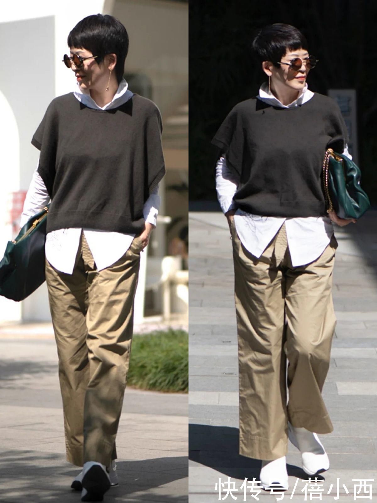 阔腿裤|50、60岁的女人，会穿+有气质比长相重要，这么搭得体时髦显气质