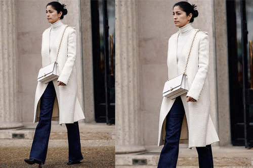 选白色大衣真聪明，早春穿搭也应景，端庄优雅又有亲和力