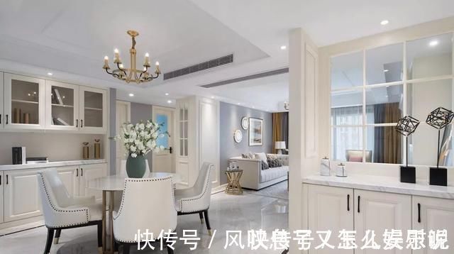 四居|153平轻奢浪漫美式四居,过道处设计了一排柜子,美观实用又大气