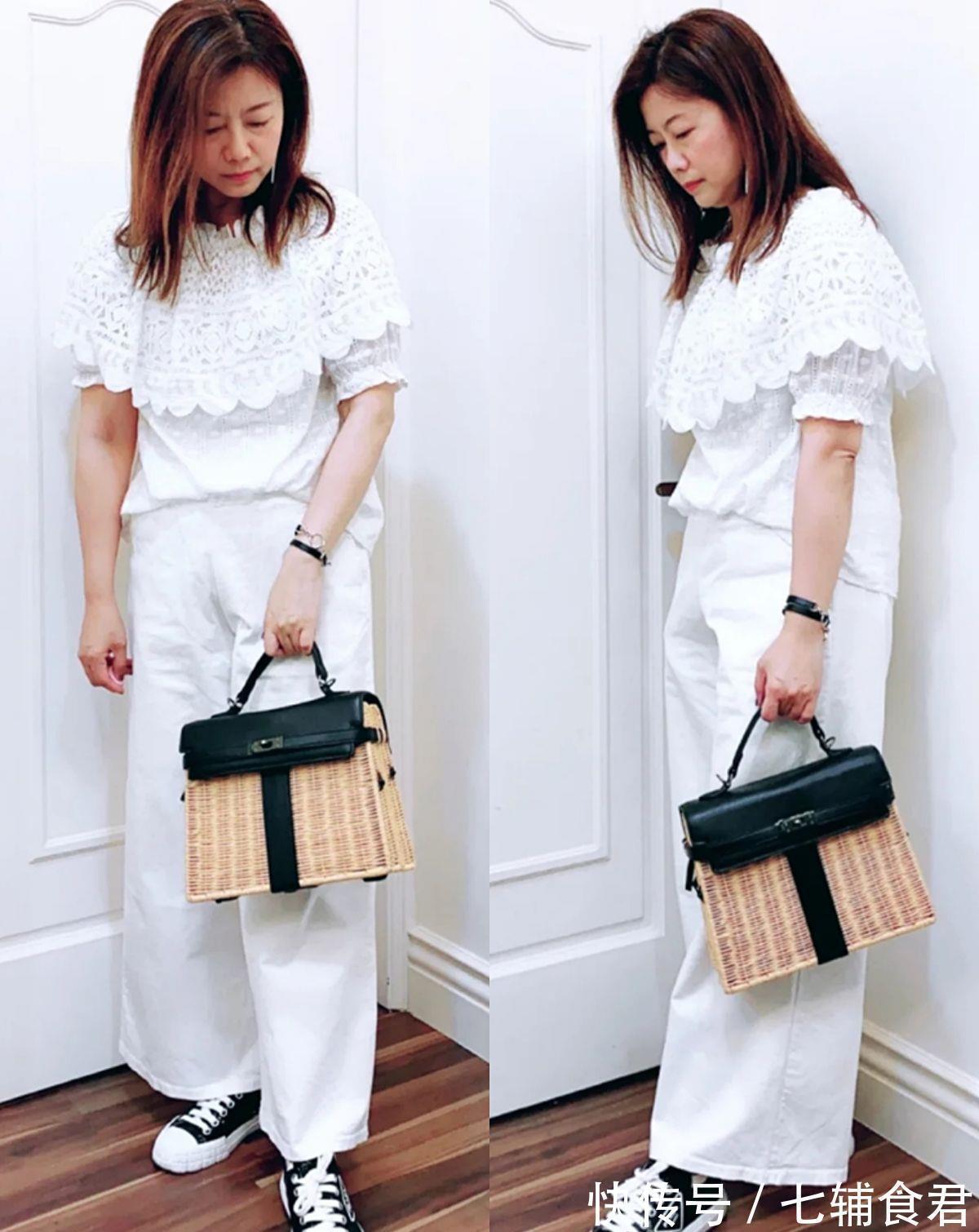 白裤子 这才是50岁微胖女人该有的打扮,白裤子“一衣多穿”,简约而高级