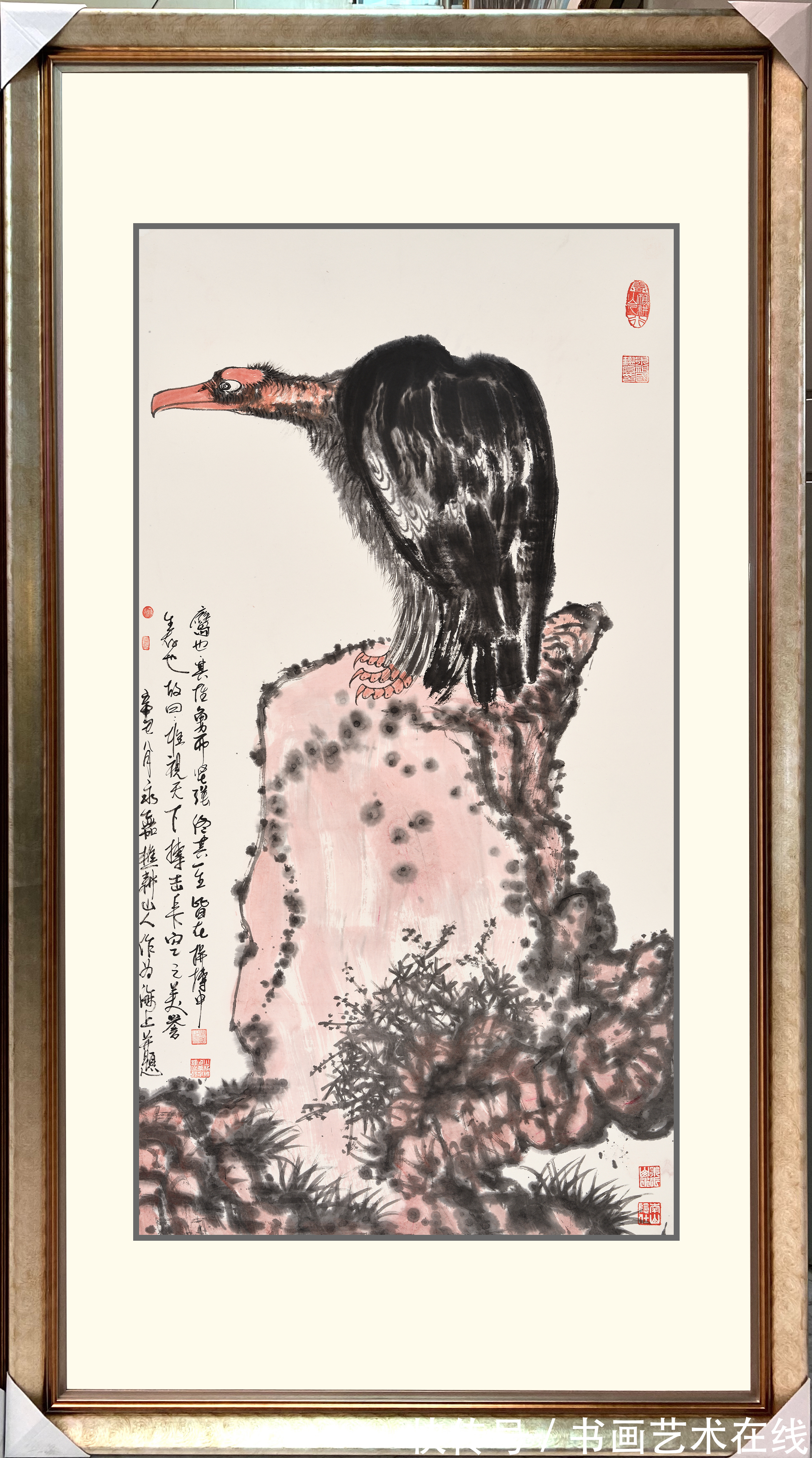 鹰石图!朱祖国为何能在当代画鹰千万家中独领风骚