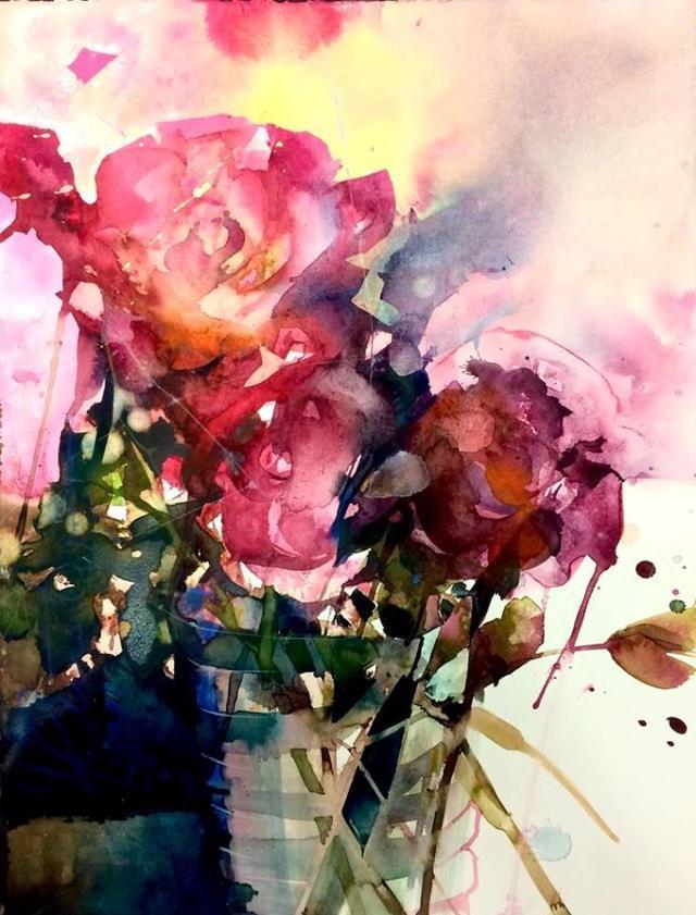 Elke&水彩画家Elke笔下的花花世界浓墨重彩之中隐去了繁花的具象(一)