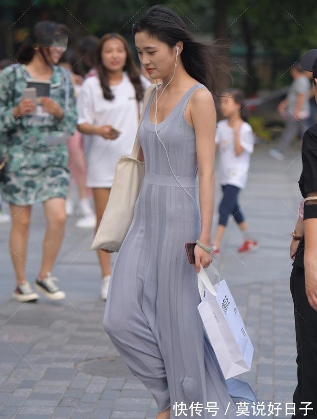 性感 雾霾蓝针织长裙,时尚大气,成熟性感超长连衣裙!