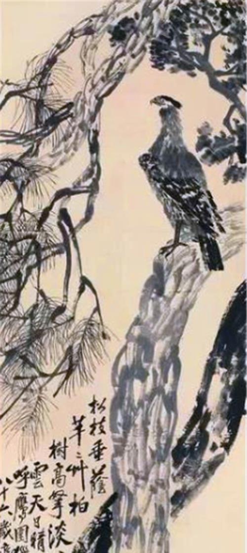 松柏高立图|他画两只鹰，一只卖9890万，一只却卖4.25亿，你看配字写的什么？