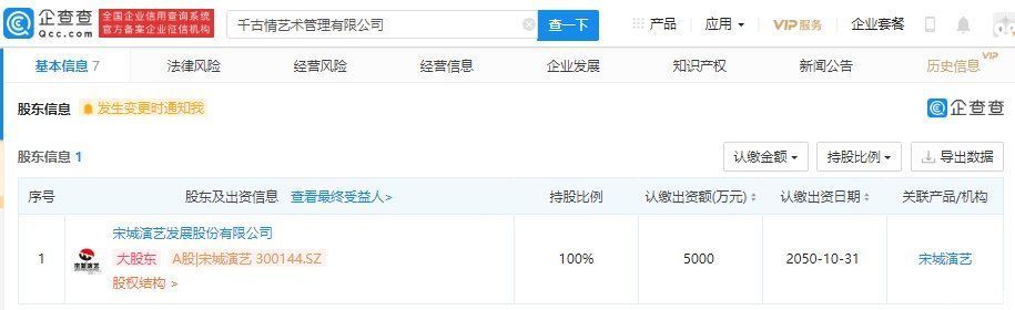  公司|宋城演艺成立艺术管理公司，经营范围含演出经营管理等
