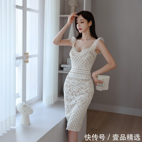 孙允珠|女神孙允珠高清时尚搭配：东方幽杏象牙复古雕花包臀裙