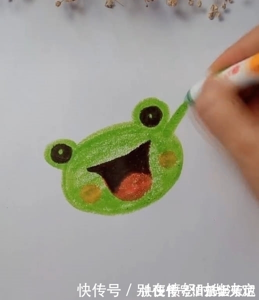 蜡笔画|美术生用蜡笔画青蛙,开始还很正常,可到最后:手长头上了?