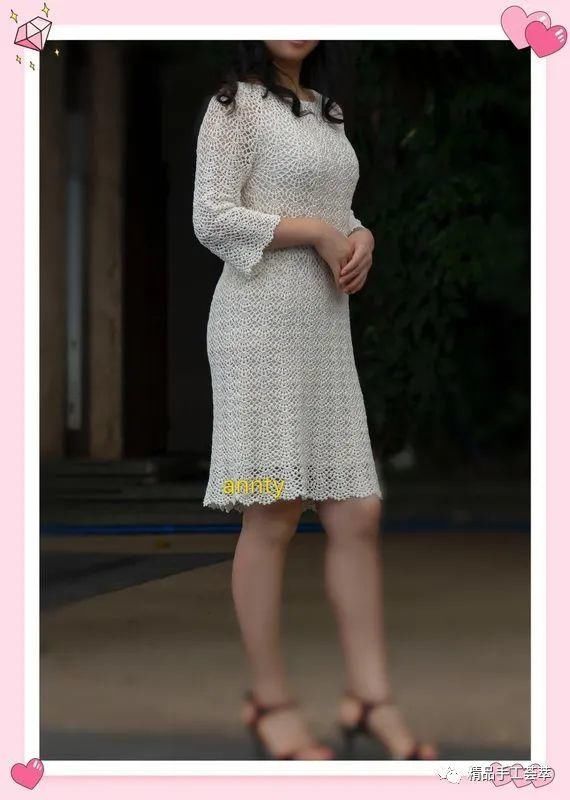 一款从上往下钩简单“扇子花”简单A版小白裙教程，时尚美丽！