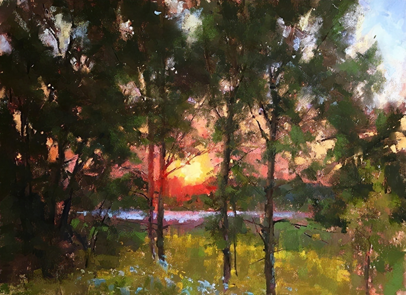 美国#美国艺术家阿奎尔柔和的风景油画,画里充满了阳光温馨美好