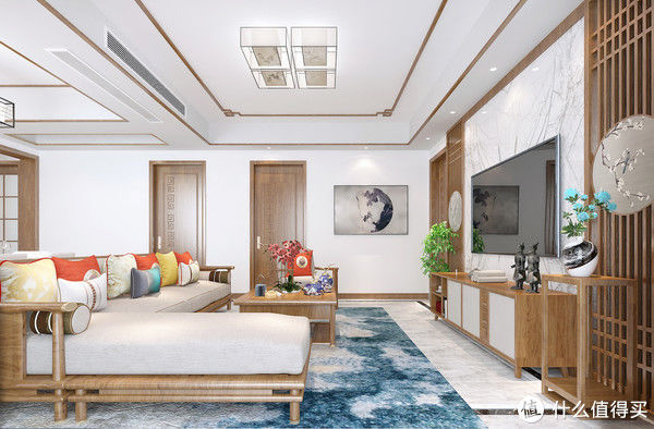 中式风格|横厅户型真的很舒服，看它的客厅就知道了，采光效果很好，有格调