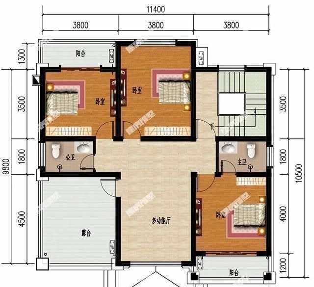 主卧室|尺寸相同的两栋农村别墅,采用不同风格设计,客厅都挑空