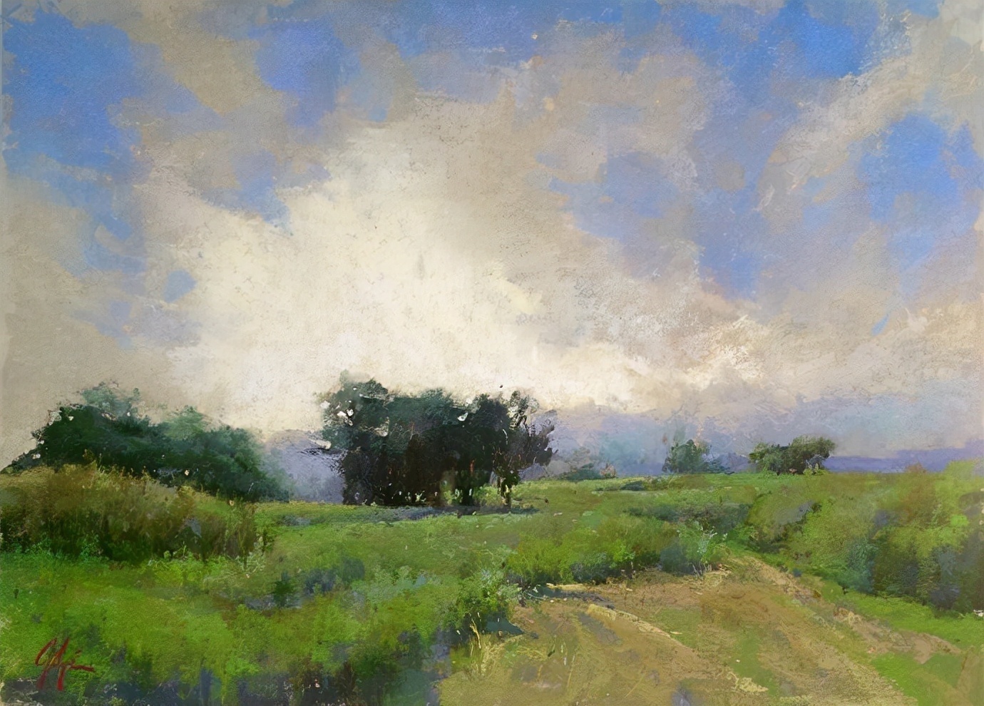 美国#美国艺术家阿奎尔柔和的风景油画,画里充满了阳光温馨美好