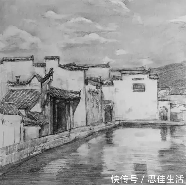 素描#风景素描这样画,既容易上手又有画面效果