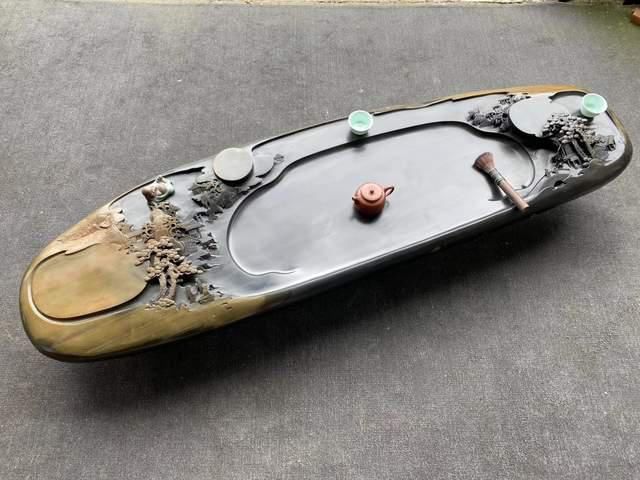 石头|把“一处风景”刻在石头上,还被朋友制成茶盘,你们说价值高了吗