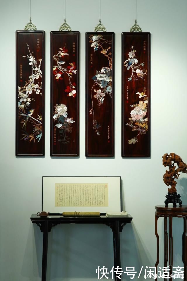 老挝大红酸枝|传统中式装饰画，大红酸枝，春夏秋冬，四条屏