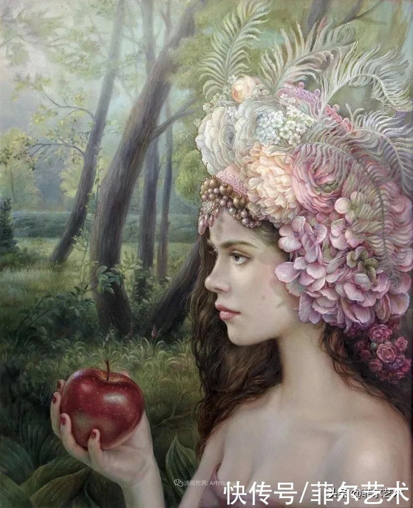 国立|女画家玛丽亚·伊利耶娃画笔下的美丽多彩的女性肖像和精美的花朵