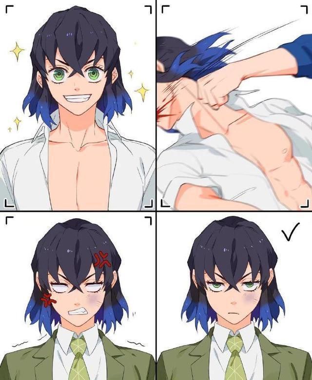 我妻善逸|当鬼灭之刃角色拍起证件照,伊之助搞笑担当,最后一张画风不太对