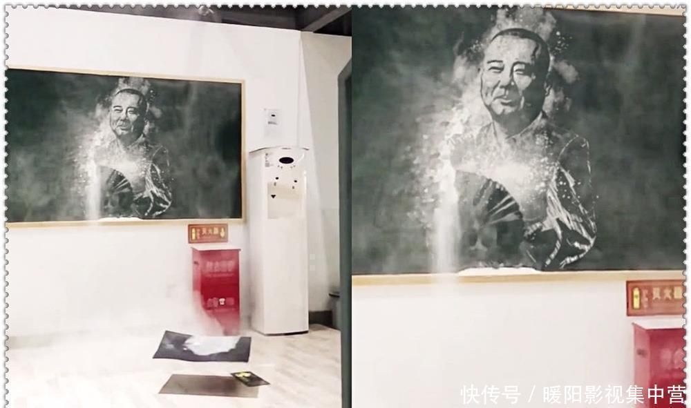 小学生|美术生在黑板上画“于谦”，开始小学生都会，成品在下眼拙了