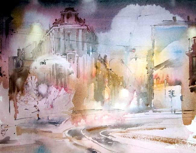 水彩画#美轮美奂!俄罗斯艺术家特梅雷夫的水彩都市景观画