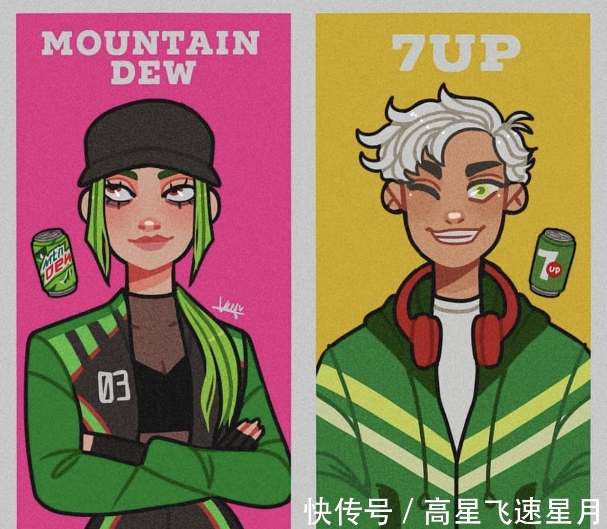 雪碧|国外画师眼中的“汽水拟人化”,芬达无敌美少女,可乐CP真养眼