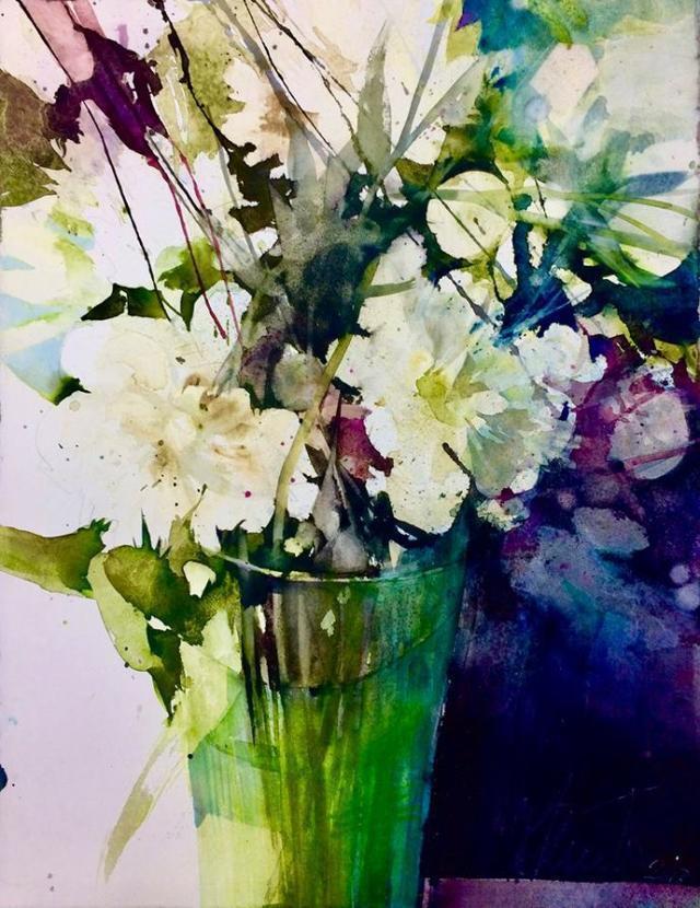 Elke&水彩画家Elke笔下的花花世界浓墨重彩之中隐去了繁花的具象(一)