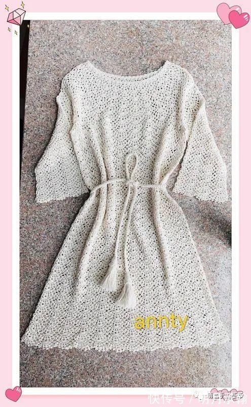 cm|一款从上往下钩简单“扇子花”简单A版小白裙教程,时尚美丽!