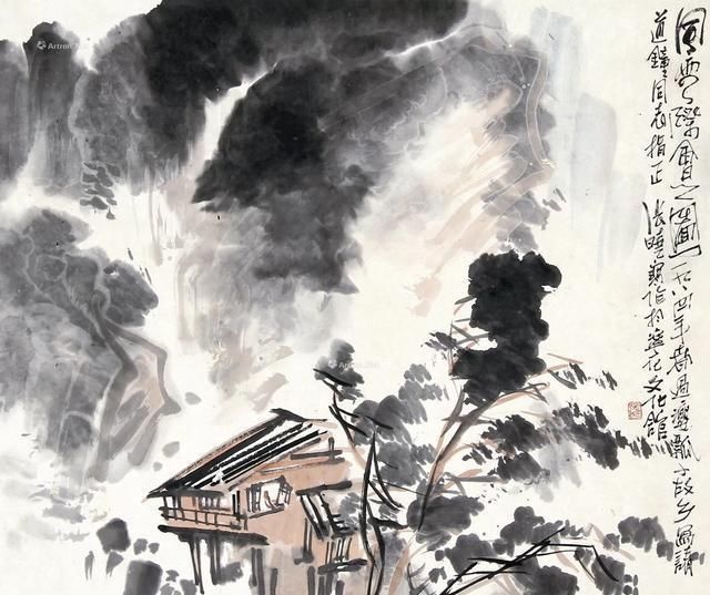 他的山水画——极简的直线为骨,极繁的渲染为体,苍润氤氲