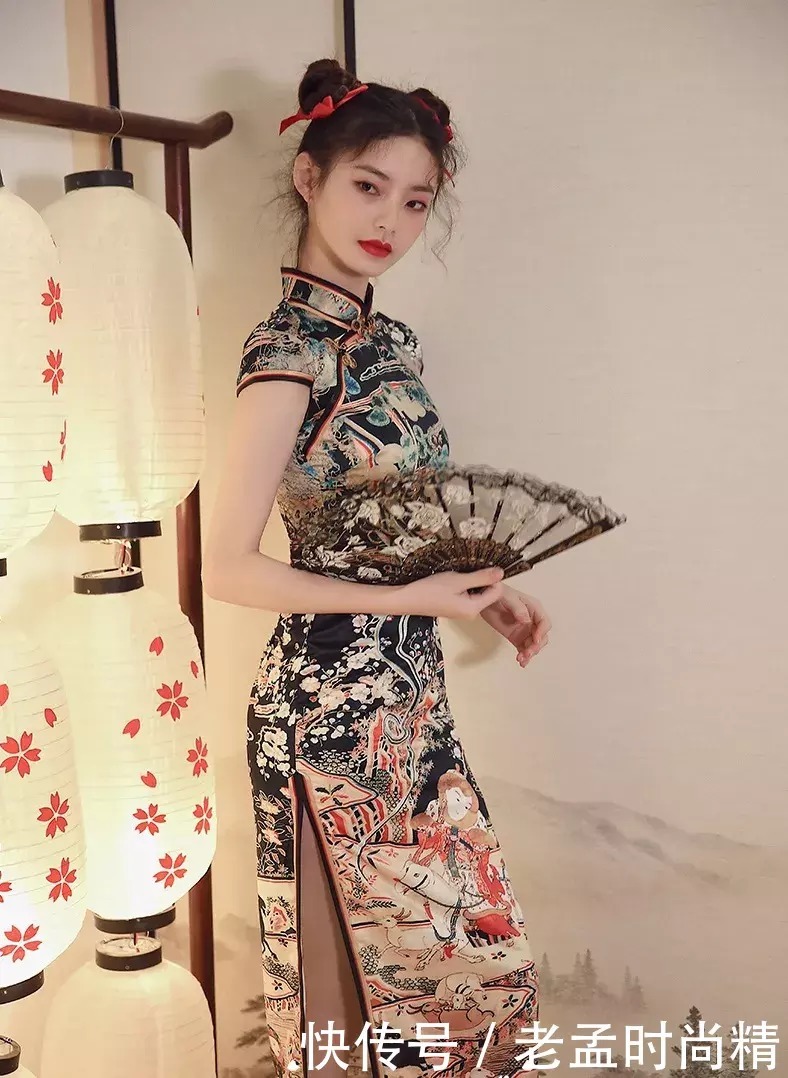 旗袍女人: 长款少女旗袍, 国潮短裙, 烈焰红唇丸子头, 美艳可爱